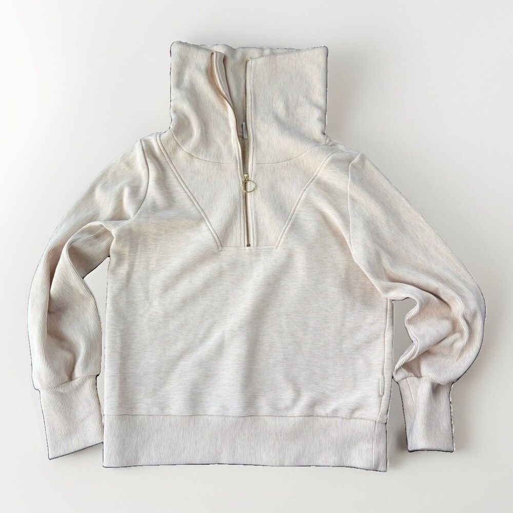 Varley Vine Half Zip Pullover Sweater Womens S Ivory Cream Ottoman Ribbed Knit